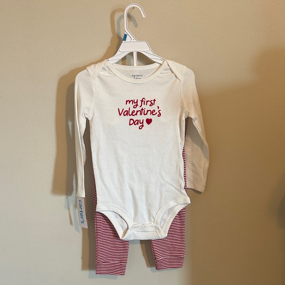 Carter's White and Red Valentine's Baby Set